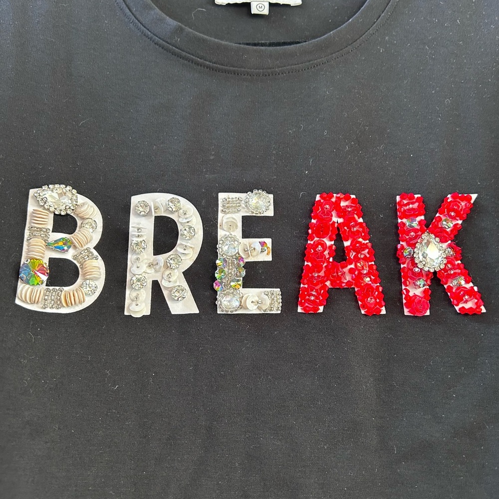NWOT Rare Silvian Heath “Break” “Leave” Fully Embellished sweatshirt. Designer. - Picture 3 of 16